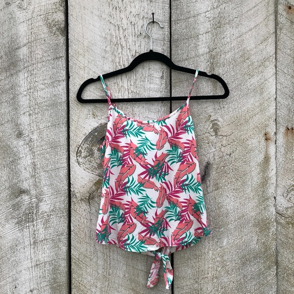 Poof | palm leaf tropical tie front tank top - Picture 2 of 5